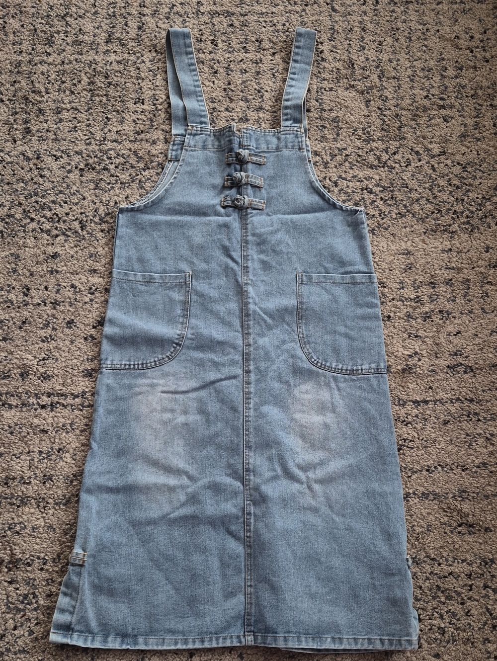 Source Unknown Light Blue Denim Pinafore Midi Dress